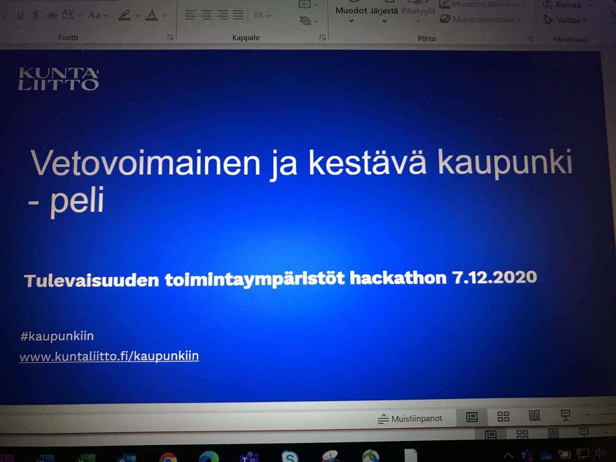 Tujappi's tweet photo. Tänään ollaan ⁦@Kuntaliitto⁩ mukana ⁦@TurkuAMK⁩ #MasterSchool Hackathonissa etsimässä pelillistä ratkaisua Vetovoimaiselle ja kestävälle kaupungille ⁦@HalonenJaana⁩ ⁦@SallinenSini⁩ ⁦@MarkusPauni⁩ https://t.co/dbsu9uZ0D0