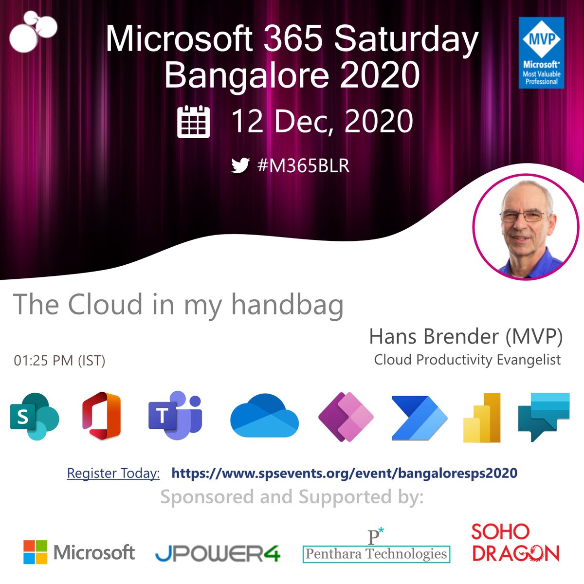 jenkinsns's tweet photo. Join @HansBrender #ITPro track to learn more about "The Cloud in my handbag" #M365BLR on 12-Dec-2020 Register now: https://t.co/JI5wk8AezI
https://t.co/cL85t8lwWo
#SPSEvents #SohoDragon #PentharaGalaxy #JPower4 #Microsoft365 #MVPBuzz #sharepoint #SPFx #SPSBangalore #onedrive https://t.co/2JkHGcoiYm