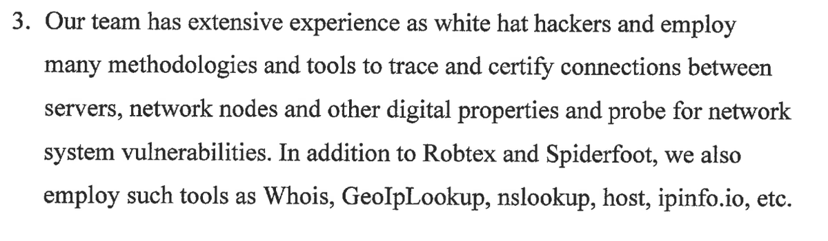 Ramsland talks about the tools that Allied Security Operations Group employs (Also known as "Allied Special Operations Group"). For those unfamiliar, these tools are a mix of OSINT/infosec search engines and basic command line tools. It's info sec 101 stuff, nothing special.