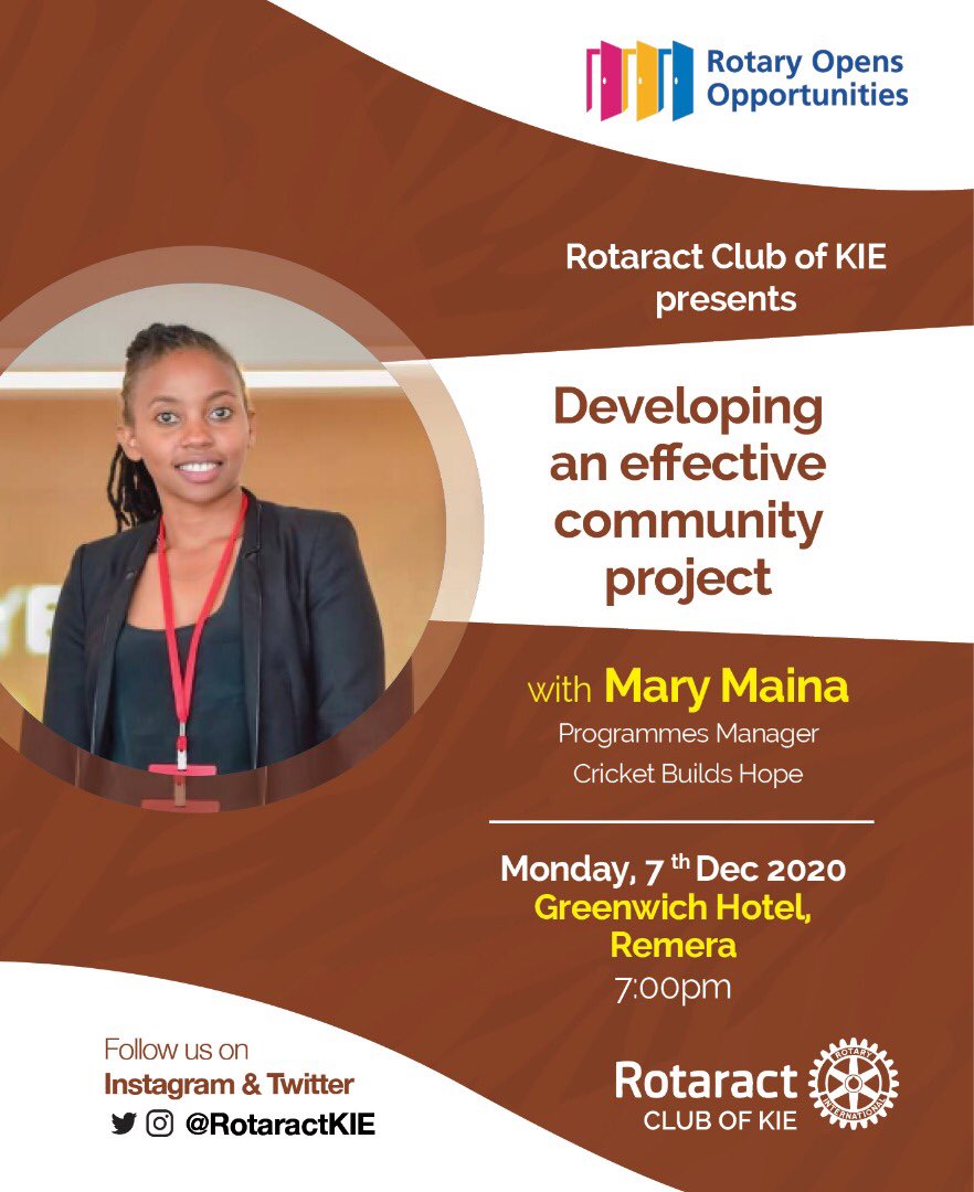 RotaractKIE's tweet photo. Monday has always been special at #RCKIE and it just became extra Special. We are hosting the one and only @marymaina_ a #Public #Health specialist to take is through discussions around “Developing Effective Community Service Projects”
We know you don’t want to miss, so DON’T!!! https://t.co/gXEbbKGiKV