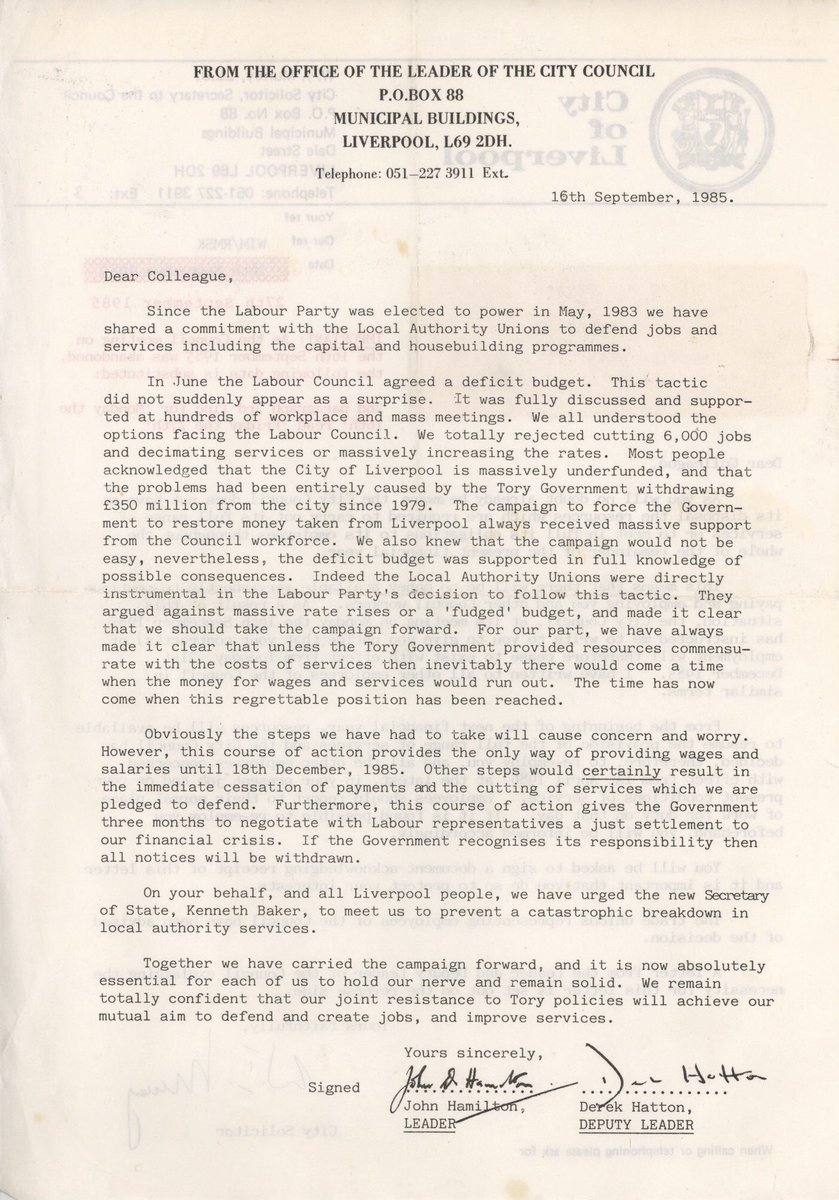 [1/5]The redundancy notices over which Kinnock cried crocodile tears.They were a tactic to provide wages until 18/12/85.The time bought was to be used to campaign for Thatcher to reverse cuts. If time ran out, workers were to be reemployed on 01/04/86 (no cuts to T&Cs).