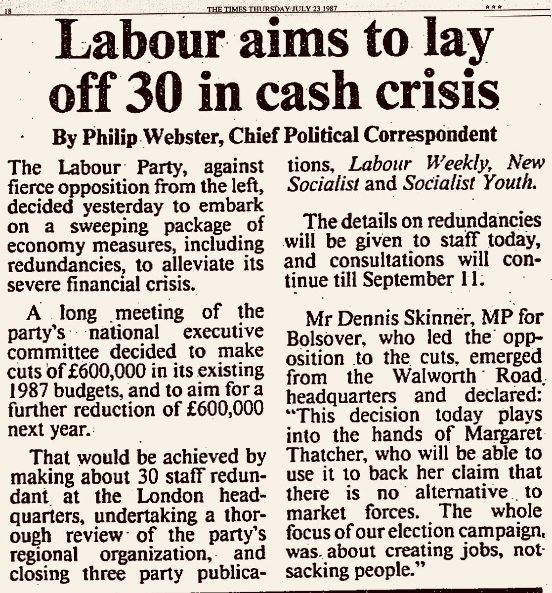 [4/5]And just under two years after Kinnock cried his infamous crocodile tears at Labour’s 1985 Conference, his party sent 40 redundancy notices out to its own workers at Walworth Road.