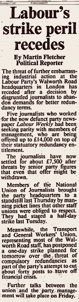 [4/5]And just under two years after Kinnock cried his infamous crocodile tears at Labour’s 1985 Conference, his party sent 40 redundancy notices out to its own workers at Walworth Road.