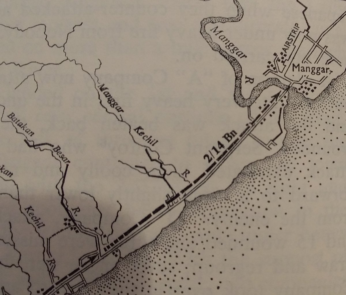 1. Fanning out from the Balikpapan bridgehead, men of the 2/14th Bn AIF approach the (supposedly) abandoned Japanese airstrip at Manggar, across debris filling the Kechil River. Borneo, July 4th 1945.  #WeHaveWays