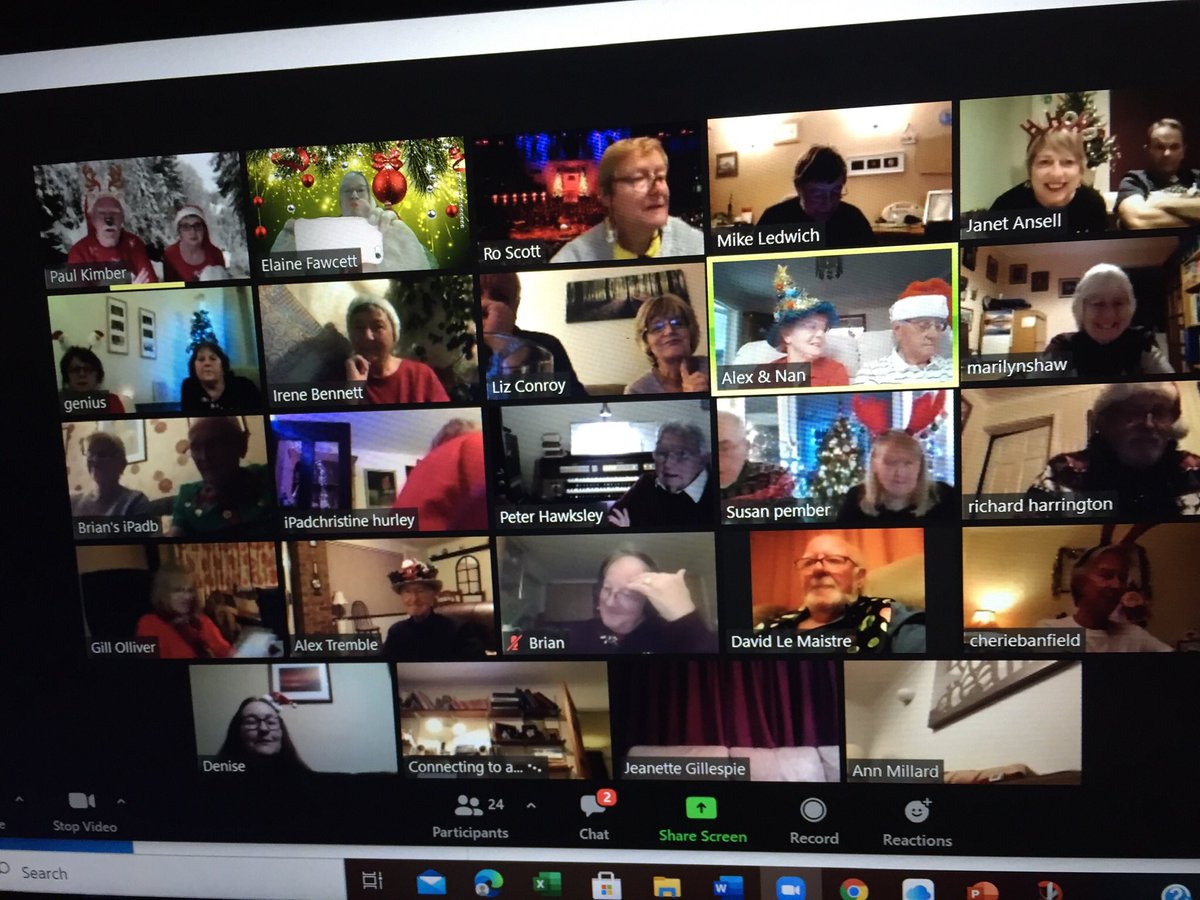 Amazing virtual Christmas Party 35 members having fun with odes, quizzes &amp; carol singing.