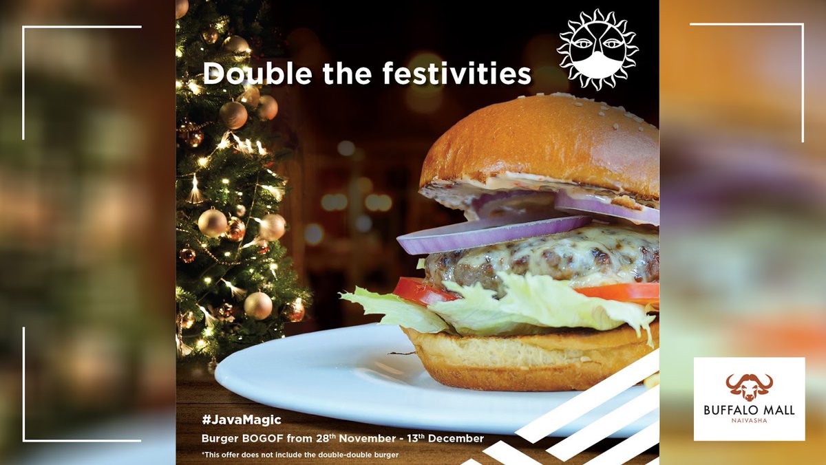 buffalo_mall's tweet image. #JavaBurgerMania! Our festive gift to you. Buy one get one FREE at our Java branch at the Buffalo Mall-Naivasha. Tag your foodie friends and family to share the great news. Happy feasting.