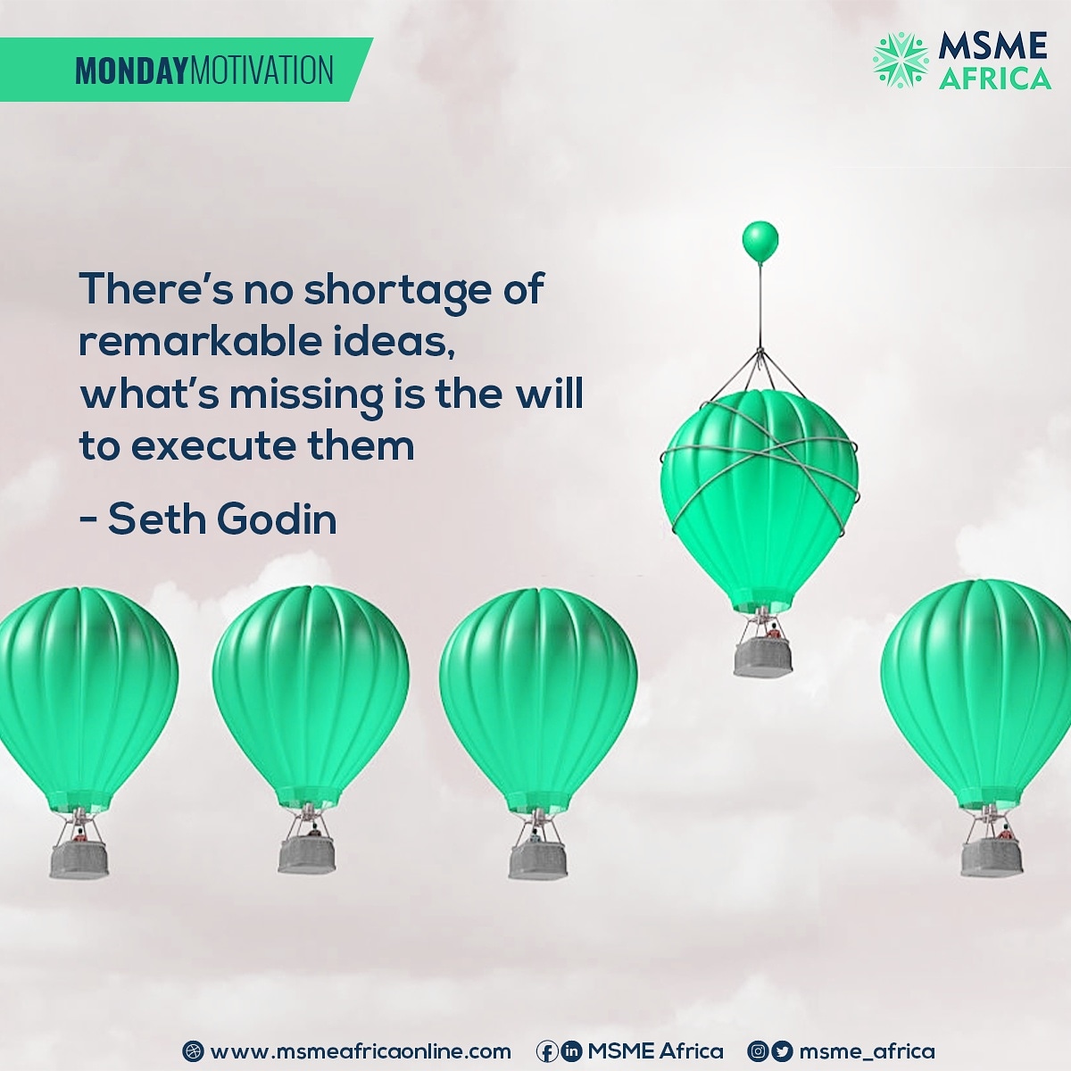 msme_africa's tweet photo. Ideas are cheap, only execution is scarce. Don't just dream, wake up and bring the dream to reality.

Execute fiercely and fearlessly this week.

#mondaymotivation #execution #newweekgoal #gogetter #ideaexecution https://t.co/Bn4Yzc4BVs