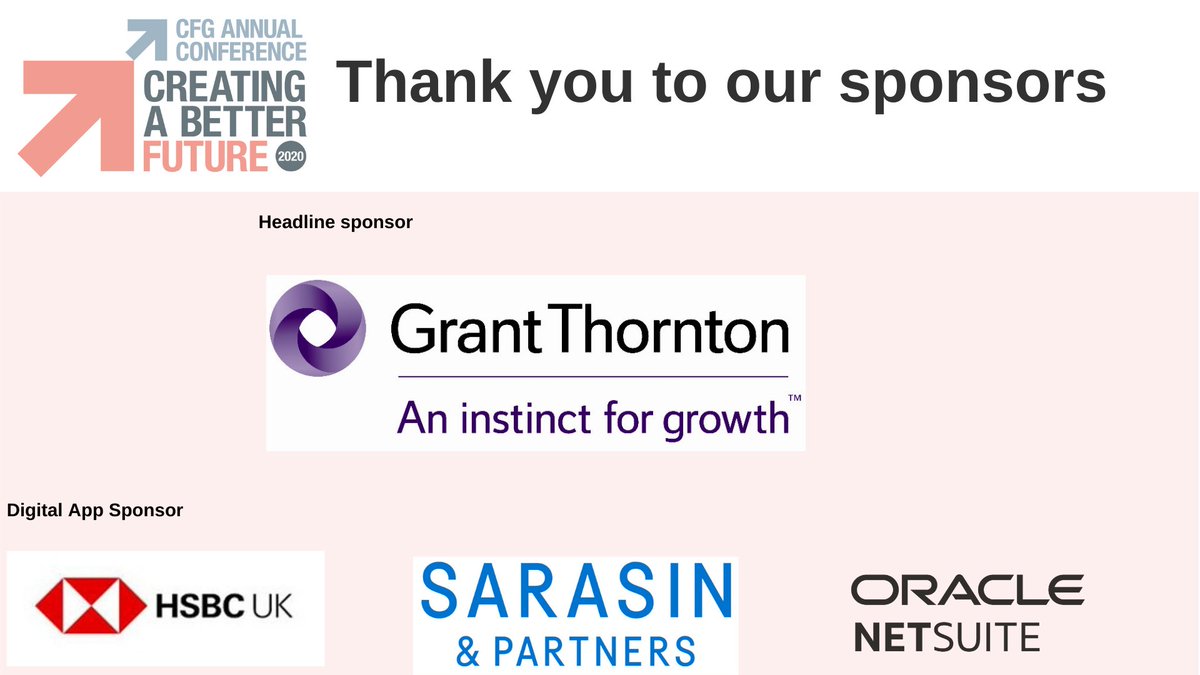 CFGtweets's tweet photo. Happy Annual Conference week! We look forward to welcoming all our delegates. Special thank you to @GrantThorntonUK @Sarasinpartners @HSBC_UK @NS_SocialImpact our event sponsors. We wouldn't be able to do it without you. https://t.co/bk9hHqiBWM
#CFGAC20 #AnnualConference https://t.co/tWgeDAZ8hP