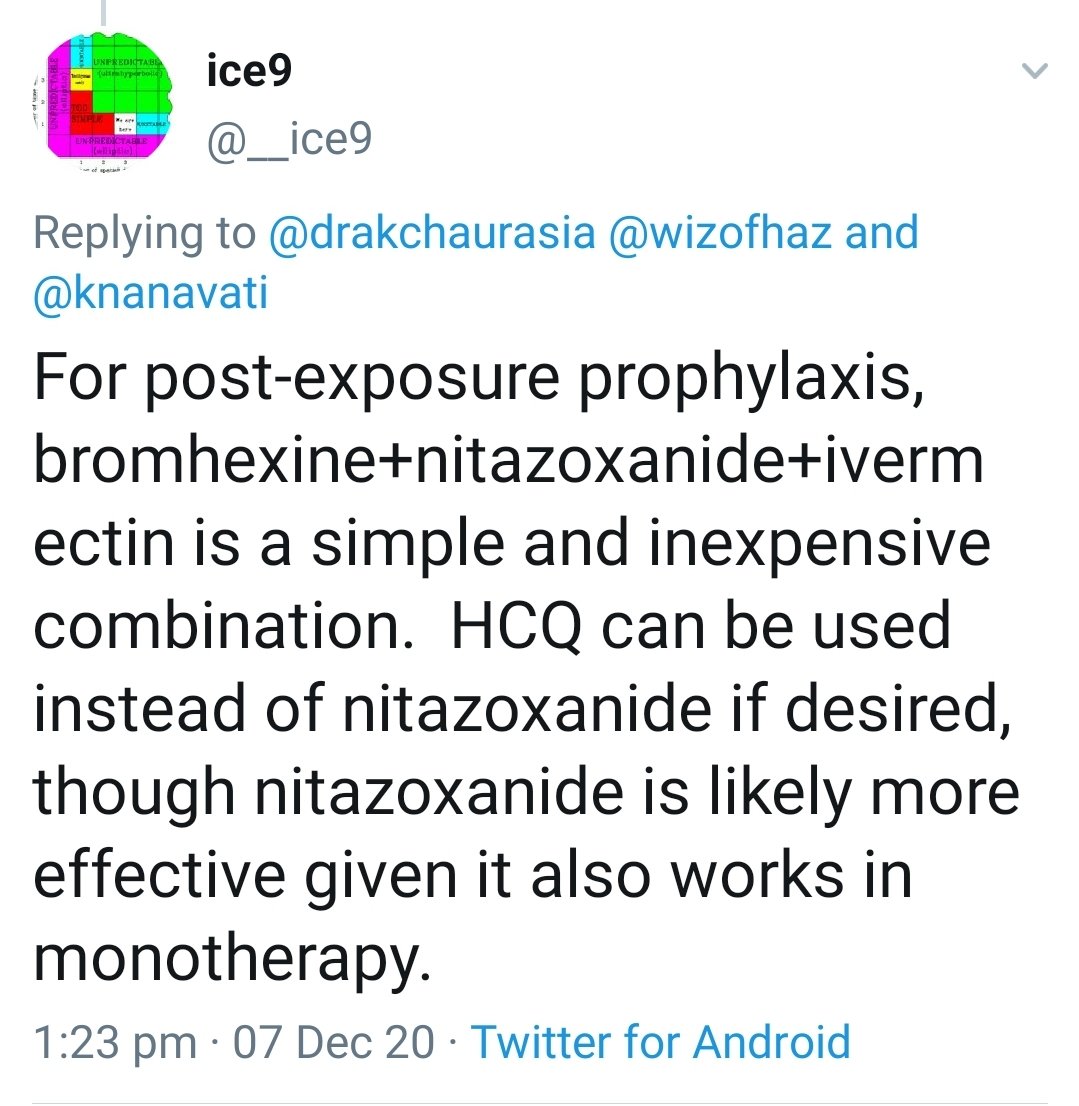 "post-exposure prophylaxis, bromhexine+nitazoxanide/hcq+ivermectin"