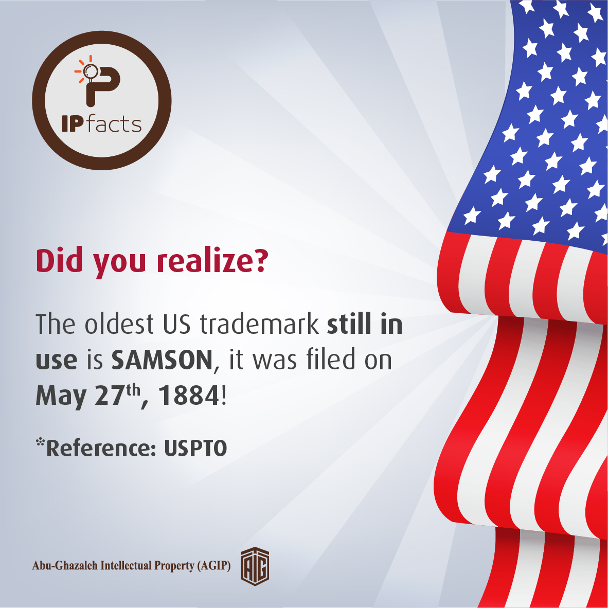 AbuGhazaleh_IP's tweet photo. New IP Fact
#IP #TM #fact #US #Samson #USPTO #old https://t.co/VYsfCbsSj5