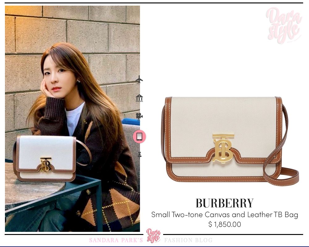 X 上的 Dara Style：「[SNS Update] 201207 - #DARA's Twitter post, wearing:  #BURBERRY Small Two-tone Canvas and Leather TB Bag #BURBERRY Cut-out Detail  Argyle Intarsia Wool Cashmere Cardigan - #SandaraPark #산다라박 #다