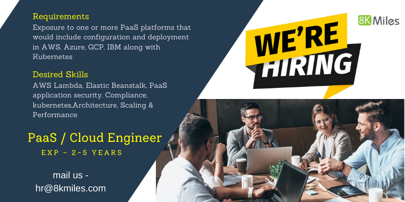 SecureKloudTech's tweet image. Are you excited to work with industry’s top Cloud enthusiasts?! 8K Miles is #hiring #cloudengineers, send your resumes to hr@8kmiles.com #wearehiring #jobs #cloud