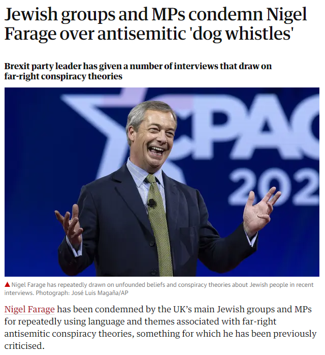 ScapegoatingFascists often blamed their countries’ problems on scapegoats: Jews, Marxists, and immigrants were prominent among the groups that were demonized - groups which Farage has regularly demonized & scapegoated for at least a decade.