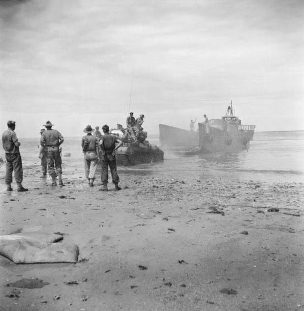 5. As is the usual course of operational action at this point in the war, tanks support is called up...in the form of 3 Troop, A Squadron, 1st Armoured Regt. Landed by barge on a portion of beach (suspiciously) lacking beach obstacles. mid morning, July 5th 1945.  #WeHaveWays