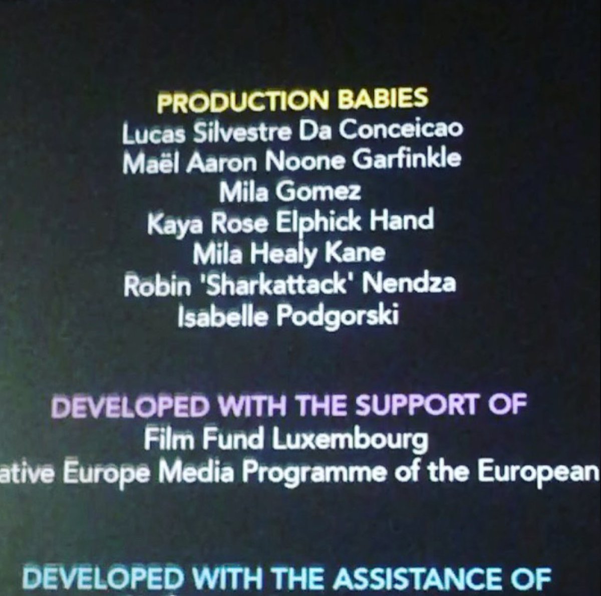 eimearnoone's tweet photo. Baby's first screen credit!  Craig snapped this at the cinema in Swords yesterday.  Thanks to Moe Honan for this lovely surprise! @MoetionFilms #TwoByTwoOverboard https://t.co/uMA8aYpk35