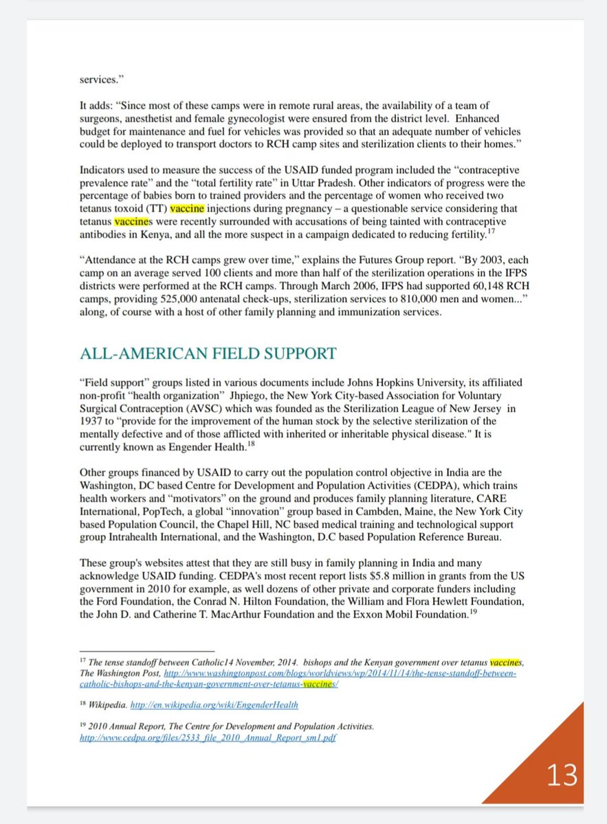 12) The Gates Foundation, the WHO and others have been responsible for the sterilization of hundreds of thousands of young women across Africa and India through Tetanus Toxoid vaccines.