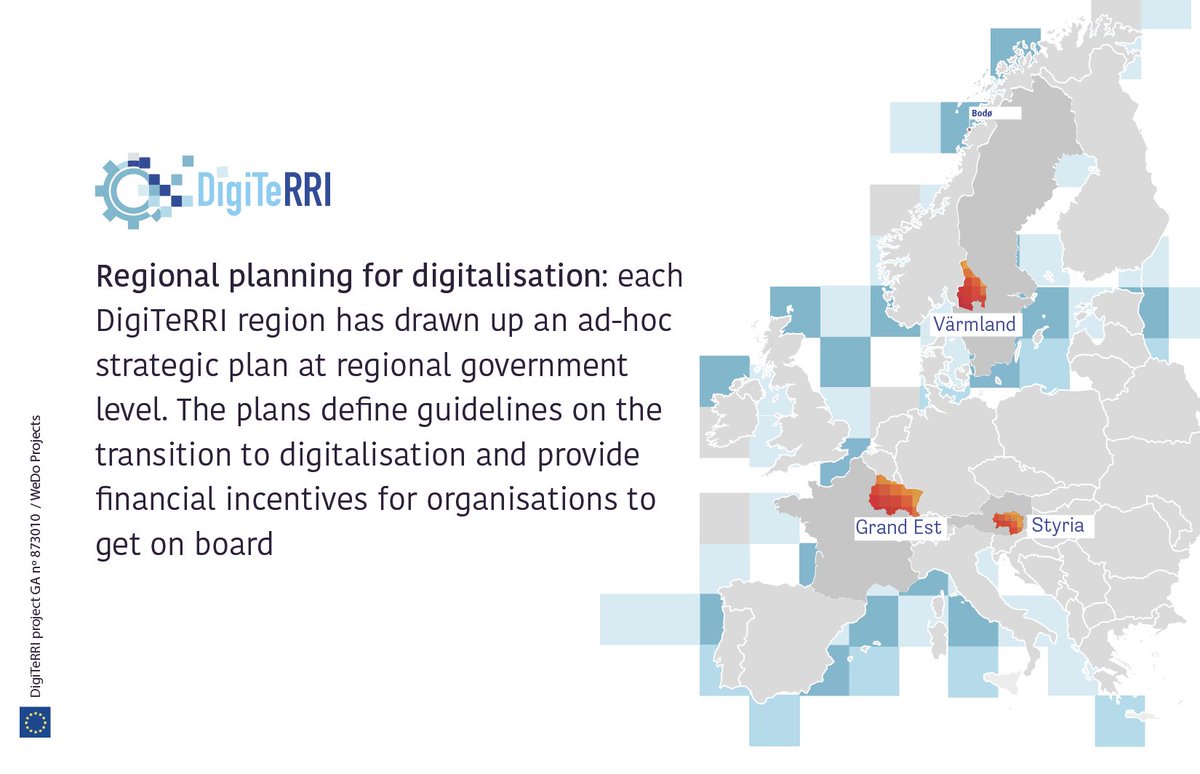 digiTeRRI's tweet photo. Regional planning for digitalisation: each DigiTeRRI region has drawn up an ad-hoc strategic plan at regional government level. The plans define guidelines on the transition to digitalisation and provide financial incentives for organisations to get on board 

#RRI #H2020 https://t.co/m3yOaISMvj