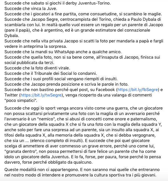 Quello che pensiamo della vicenda di Jacopo Segre: