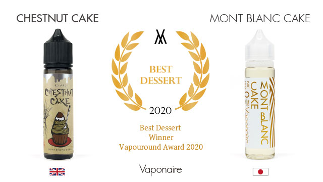 vape_naito's tweet photo. 先日UKで開催された「Vapouround Awards 2020」にて「Vaponaire モンブラン」（UK名：CHESTNUT CAKE）が「BEST DESSERT」部門で、見事1位を獲得🏆❗❗
ご投票ありがとうございました🙇‍♂️
https://t.co/3LxxEeZAbZでは「50％OFFセール」実施中👯‍♀️👯‍♀️
ぜひNo.1のリキッドをお試しください✨
#vaponaire #vape https://t.co/wCopreRoGn