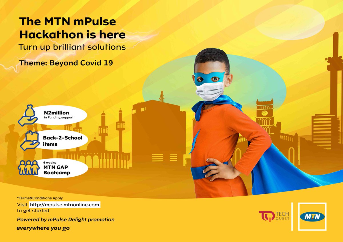 techquestcamp's tweet image. MTN mPulse HACKATHON.

₦2 million funding support

Back 2 School items

6 weeks MTN GAP Bootcamp

Will your ward join this vanguard of young tech superheroes?

To participate and for more details, visit: mpulse.mtnonline.com/home/hackathon

#TechQuest
#STEM4Empowerment
#Hackathon
@MTNNG