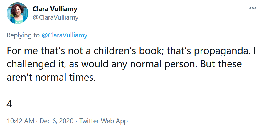 19) So yesterday, 6 December 2020, Clara Vulliamy marks the one-year anniversary of her ongoing battle against  @Transgendertrd &  @RooneyRachel with a thread.Let's remember she thinks depriving someone you disagree with of their livelihood is what "any normal person" would do.