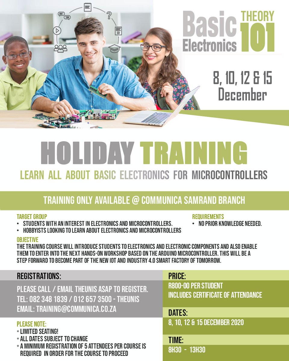 CommunicaZA's tweet photo. Join our holiday training program during December with an introduction to the theory of electronics which is suitable for beginners with no prior knowledge and is the perfect way to jump start your journey into this exciting field !!! 🦾🤓 https://t.co/AHrEc2EN7A