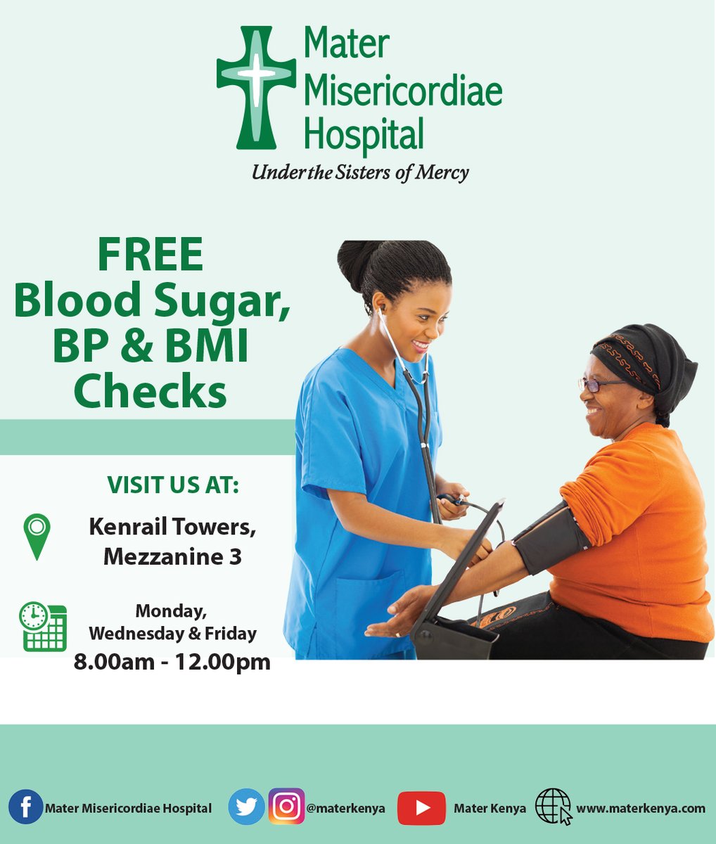 materkenya's tweet photo. Good news for those around Westlands Area!! We shall have a Free Medical Check up at our Westlands Medical Centre located at Kenrail Towers, Mezzanine 3 next to 9West building. See poster below for details and share widely! https://t.co/lwpZjizfxG