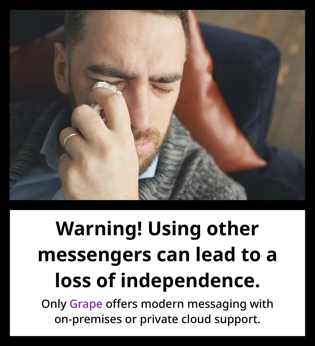 chatgrapecom's tweet image. We have your best interest in mind. Don't lose your independence - keep your communication safe 🔒🔒🔒
Go to hubs.ly/H0C5YZZ0 🗄 to request an #onpremises Grape Server that you can run behind the firewall. Or head over to hubs.ly/H0C5WH20 ☁️ for Grape cloud.
