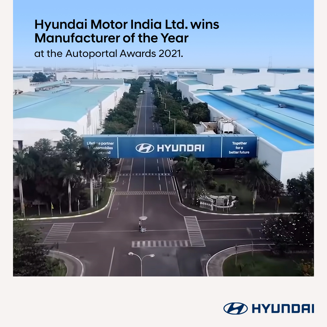 HyundaiIndia's tweet image. Hyundai Motor India Ltd. awarded Manufacturer of the Year at the Autoportal awards 2021.
.
.
#Hyundai #ManufacturingExcellence #BestinTechnology #ProgressforHumanity 
@autoportalindia