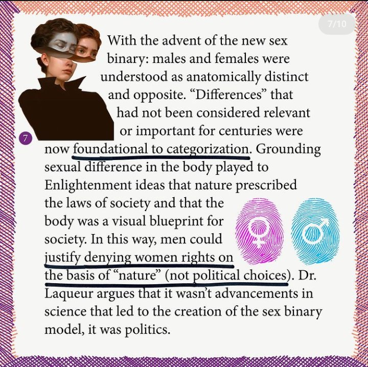 With that advert of the new sex binary: males and females were understood as anatomically distinct and opposite. "Differences that had not been considered relevant or important for centuries were now foundational to categorization. (7/11)