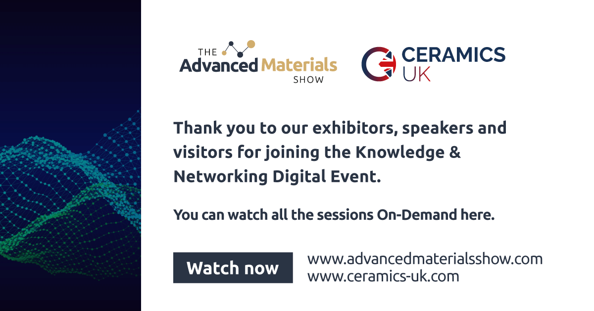 CeramicsShow's tweet photo. We hope you enjoyed the Knowledge and Networking event last week. If you missed out on our digital sessions all content is available to view on-demand via @MaterialsShow website: https://t.co/9m1o50ZPsw

#AMS20 #BCS20 #CUK20 #VEX20 #KN2020 https://t.co/HCMV7orymb