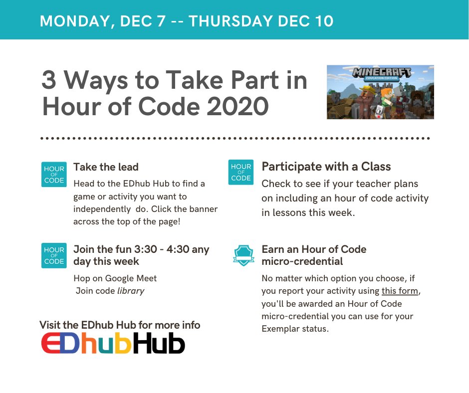 JenGilbert42's tweet photo. It's #HourofCode week! We're kicking off K-12 today, and making @PlayCraftLearn Minecraft available to our younger Chromebook users for the first time. Exciting stuff! #CSEdWeek #kylchat #kydlc @EminenceSchools https://t.co/OYqaVC5NMV https://t.co/mfWjvFU82I