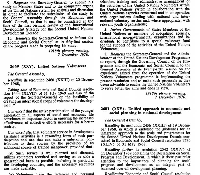 An extract of UN Resolution A/Res 2659, establishing UNV
