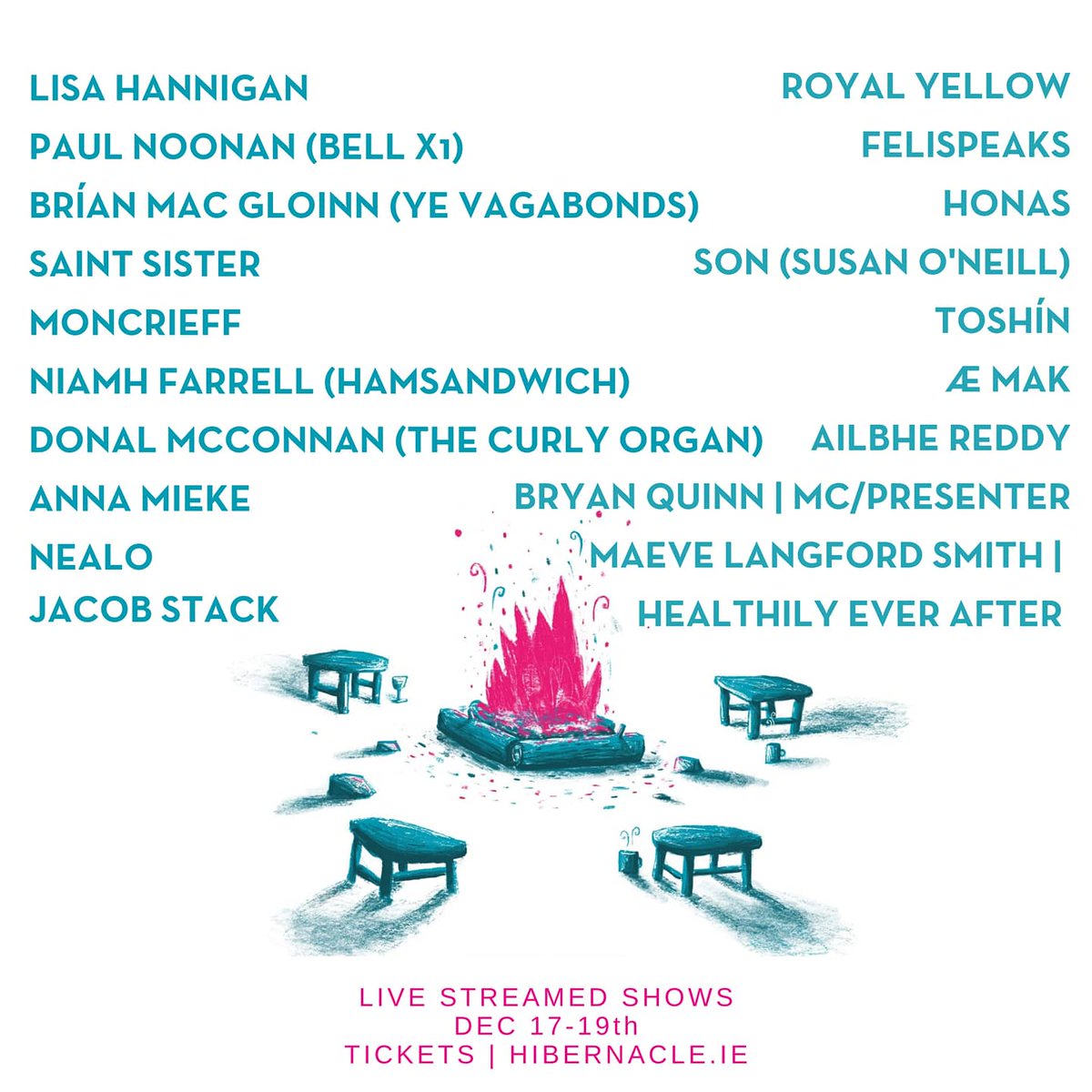 Welcome to Hibernacle. 

Introducing our full line up..

This December we will welcome in the strangeness of 2020 with a week long collaborative pilgrimage to Doolin on Ireland’s West.
Tickets &amp; Schedule at 
hibernacle.ie