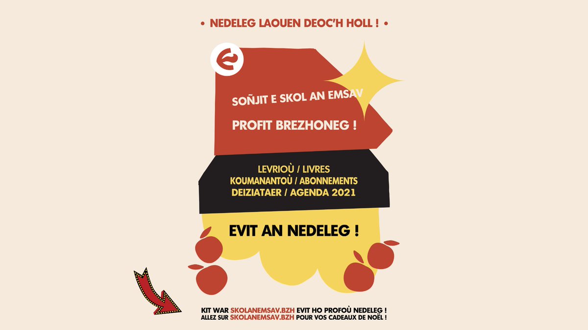 🎁 NEDELEG ✨ NOËL 🎁

Profit brezhoneg gant Skol an Emsav ! Distaolioù 'zo !
Offrez du breton avec Skol an Emsav ! Il y a des promos !

👉 skolanemsav.bzh

#brezhoneg #skolanemsav #Nedeleg #Noel