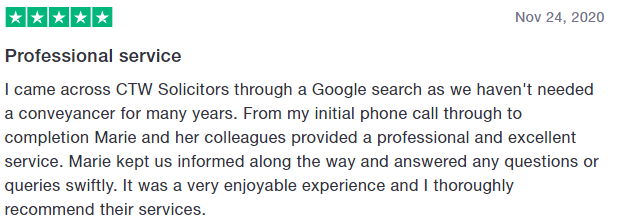 CTWsolicitors's tweet photo. For this #FeedbackFriday we have a glowing review from a direct client who gave Marie and the team in our Dartford office 5⭐️#conveyancing #servicematters https://t.co/pq81kcMCHu
