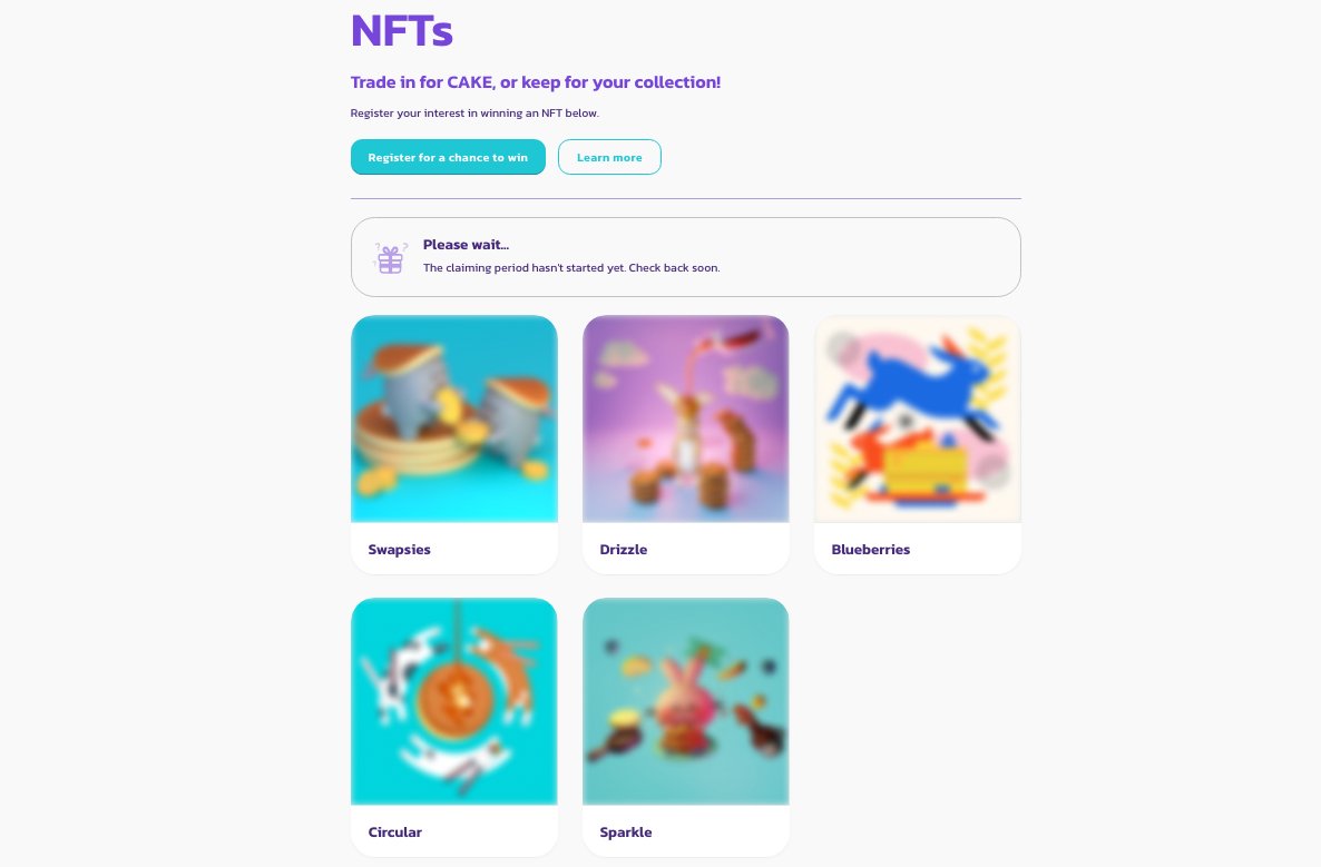 PancakeSwap's tweet photo. Sign up for a chance to win a #PancakeSwap NFT!

Only 600 NFTs will be minted in total.

Trade-in for $CAKE, or keep for your collection!

🥞 https://t.co/EceTy9rswH https://t.co/zEJTnTHjVW