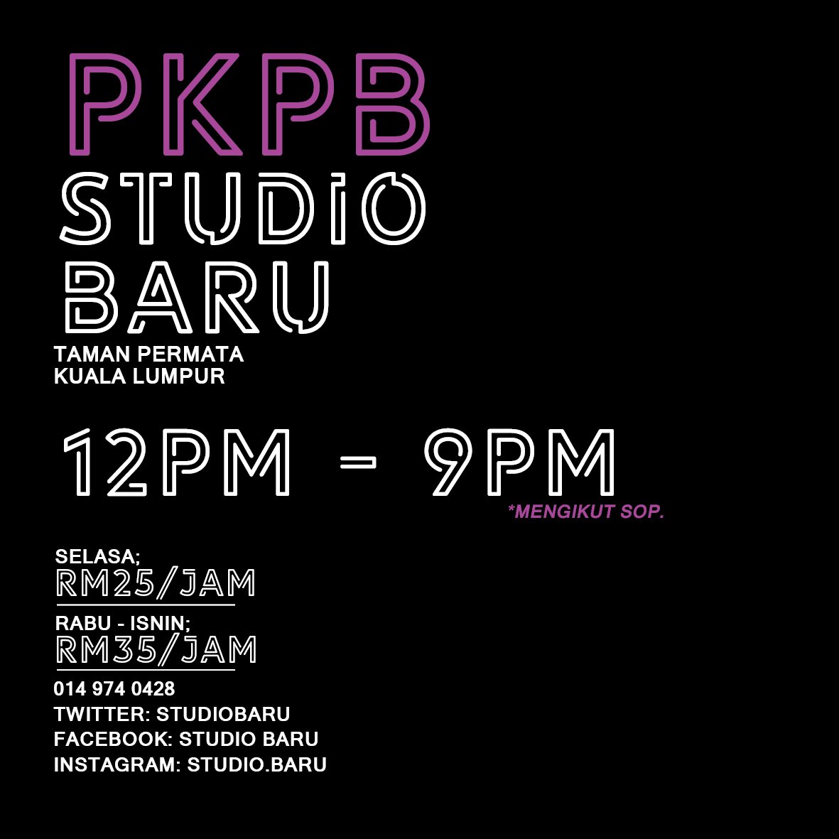 StudioBaru's tweet photo. Selamat Isnin! Ngkorang dah ada tempat nak jamming ke belummmm?

Meh jamming di @StudioBaru. Hanya rm35/jam, kecuali promo hari Selasa iaitu rm25/jam. RM20/jam kalau jadi membership!

Whatsapp &amp; tempah ruang jamming ngkoranggg. 

Klik link untuk whatsapp;
https://t.co/D7lNe30TvB https://t.co/7qGC75fGNt