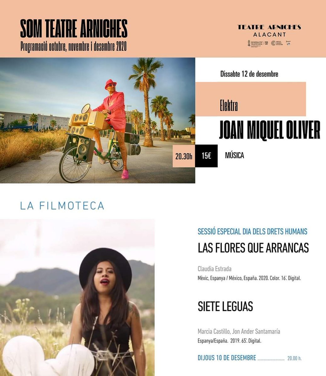 ⚡ Programació setmanal ⚡
◾ Dijous 👉 FESTIVAL INTERNACIONAL DE CINE I DRETS HUMANS
◾ Dissabte 👉 Joan Miquel Oliver presenta Elektra
#tornemaprogAMAR #somarniches #planesalicante #culturasegura