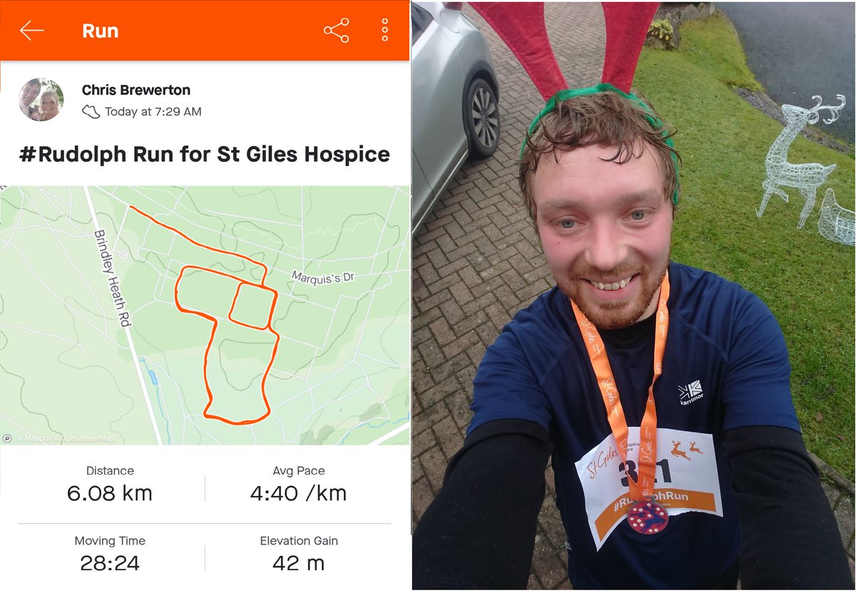 brewerton_c's tweet photo. A belated #rudolphrun in aid of @StGilesHospice completed, the odd strange look on #CannockChase this morning but all for a great cause! Visit https://t.co/7emDj7N1KF to see how you can help! #lichfield #tamworth #lichtamchamber @GrBhamChambers @LichTamChamber https://t.co/yF3xRVRfH6