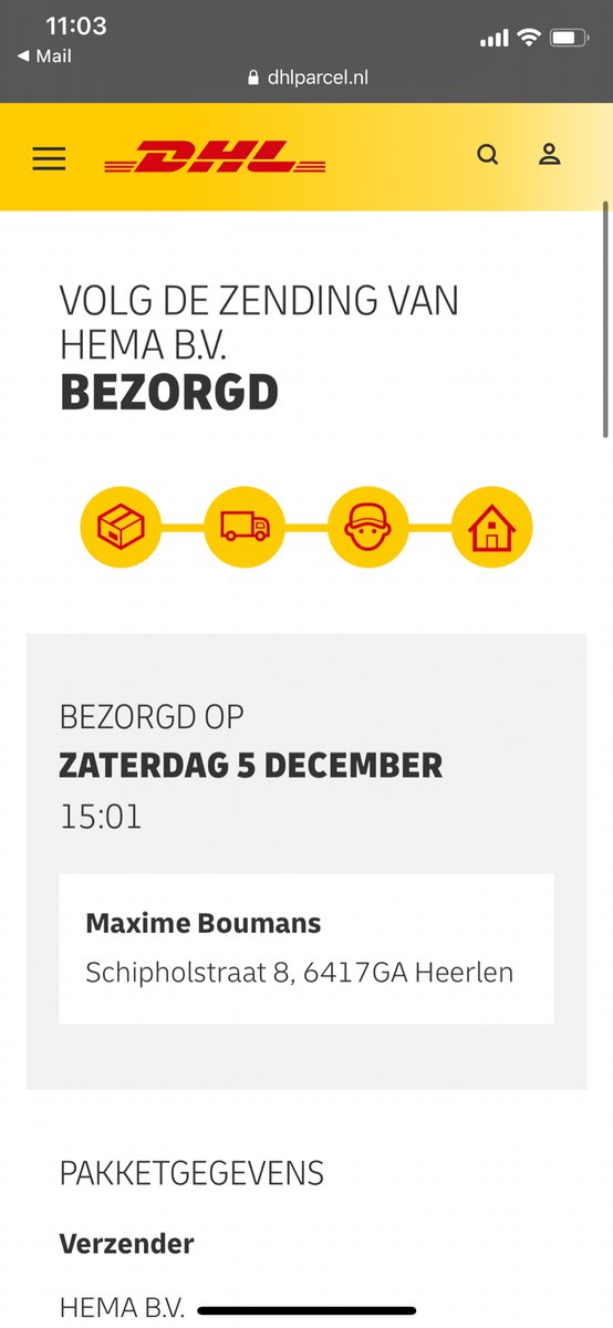 xmaximeb's tweet photo. @DHLNL hallo. Er staat dat mijn pakketje is afgeleverd maar dat is niet zo... wat moet ik doen? https://t.co/epAWIz7Iuf