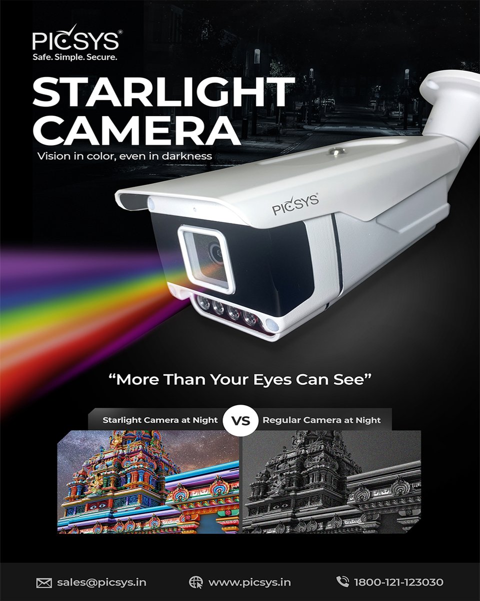 Picsys1's tweet image. Starlight Cameras are cameras that have special sensors, which provide improved night vision in low light conditions. It can see things that our naked eyes cannot see.

#starlightcamera#cctv#nightvision #24/7colourvision