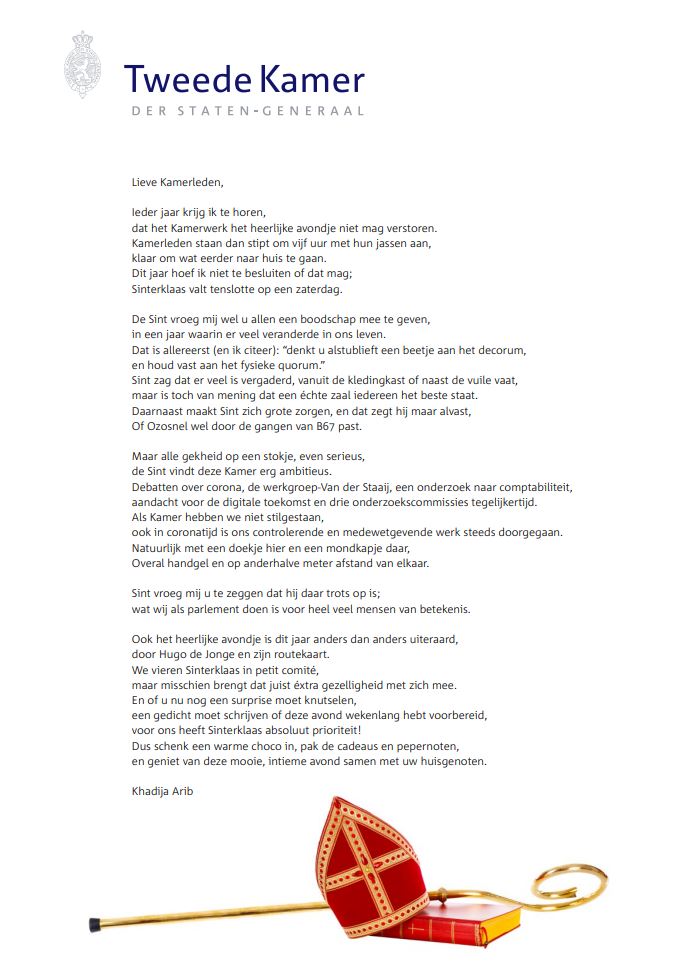 Vloeibaar Ochtend slim Public Matters on Twitter: "De Sint is natuurlijk al het land uit, maar  toch is het de moeite waard om nog even het gedicht van Kamervoorzitter  @khadijaArib aan de Kamer te lezen.