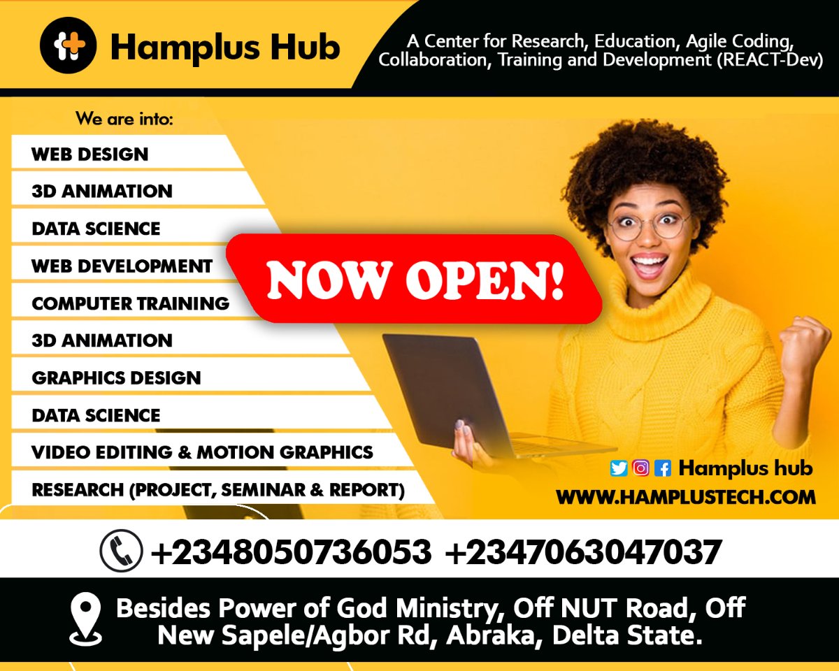 HamplusHub's tweet image. Good day Folks.

This week comes with a lot of chances and excuses. Let&apos;s make do of the chances and not the excuses.

Register today &amp;amp; be DIGITALLY ADEPT. 
hamplustech.com

Let the #WeMove be a real move for you!

#hamplushub 
#hamplustech 
#ReactDev
#HamplusTechnologies