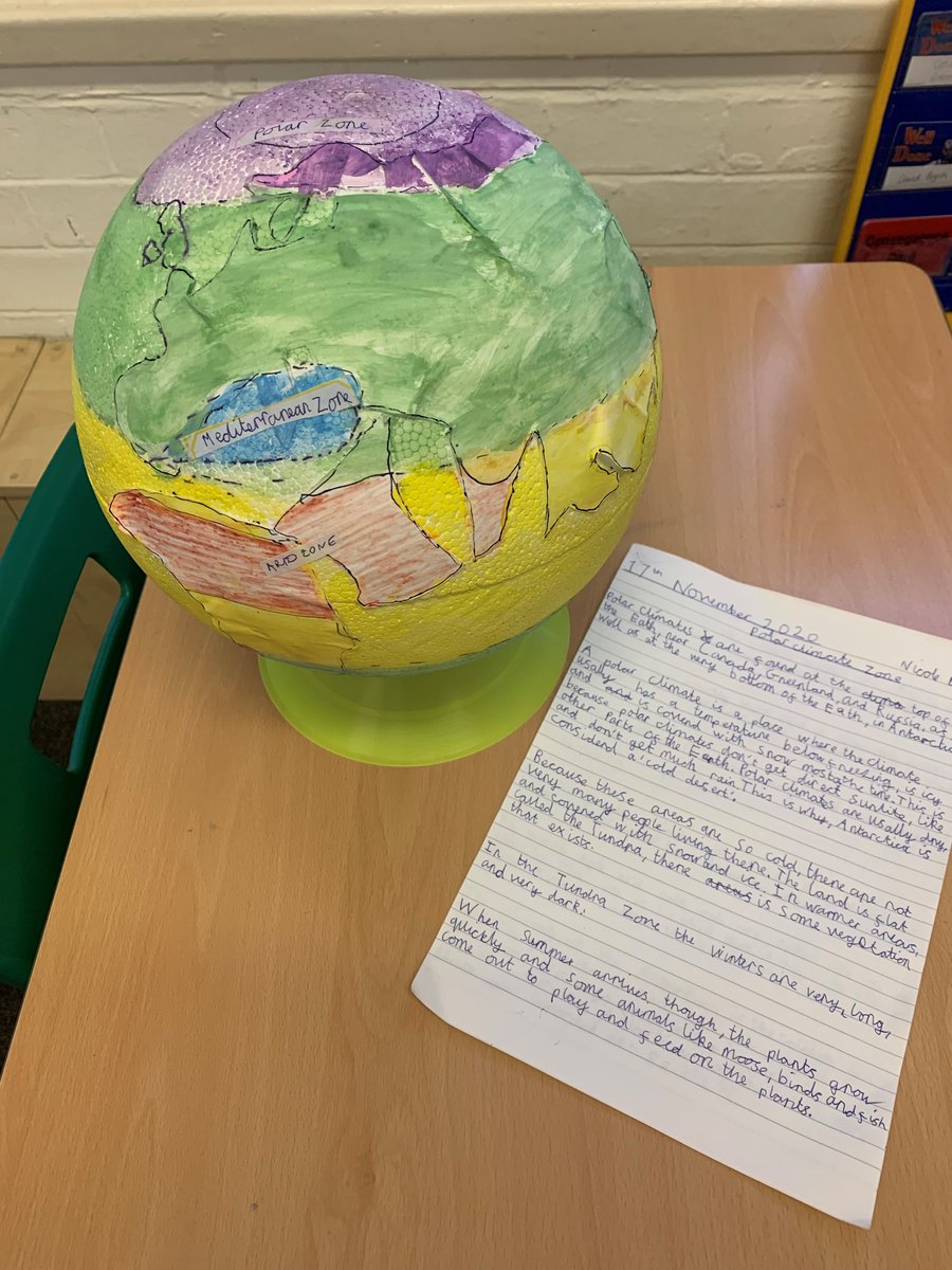 BranfilPrimary's tweet photo. It is great to see children inspired by our topics in Year 3.  This detailed globe of the different climate zones was made at home along with some detailed research on the polar climates. #BranfilValues #BVQuality #BVUnderstanding https://t.co/OxzxG8lrLA