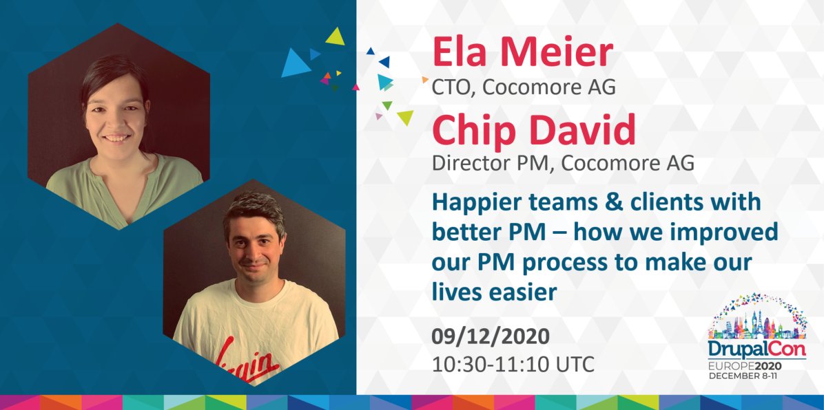 cocomore_drupal's tweet image. Maybe you know this situation:You have the best possible team, but still PM doesn&apos;t run as smoothly as it should. This results in stressed people, unhappy clients &amp;amp; mediocre quality. If you wanna know how we got out of this, @k4mikazeherz and @cipriandavid will tell @DrupalConEur