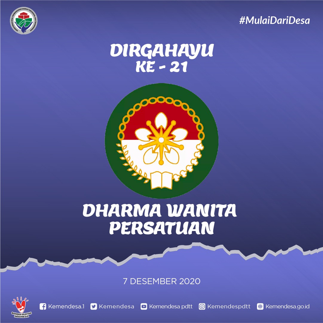 kemendespdt's tweet photo. Dirgahayu Ke-21 Dharma Wanita Persatuan (DWP).
Semoga di masa mendatang DWP terus menjadi organisasi yang inovatif, kreatif, dan berkualitas dalam mendorong peran perempuan dalam membangun bangsa.
#DWP #HUTDWP
#MulaiDariDesa
#DesaBisa
#KemendesPDTT https://t.co/WGIYuQDsc9