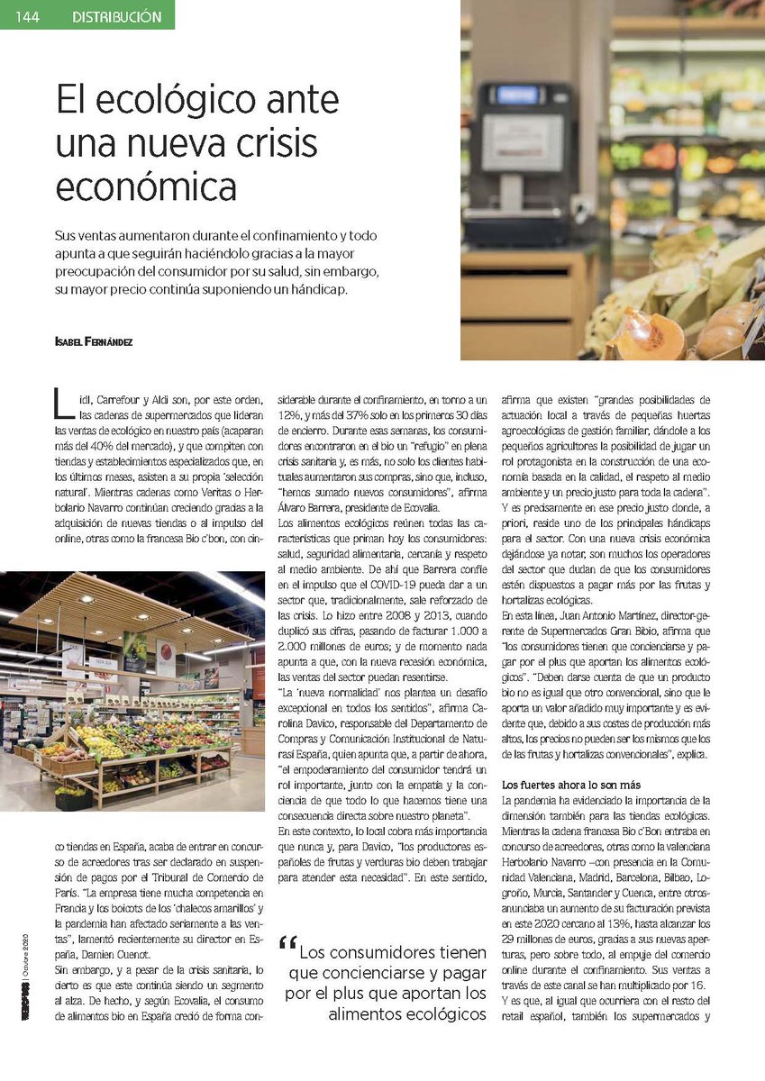 RevistaMercados's tweet photo. #Ed151 #Ecológico Sus ventas aumentaron durante el #confinamiento y todo apunta a que seguirán haciéndolo gracias a la preocupación del consumidor por su salud, sin embargo, su mayor precio continúa suponiendo un hándicap @Ecovalia @caermurcia @GranBiBio https://t.co/HZZEaWmVEk https://t.co/fiqWg8MJ2g