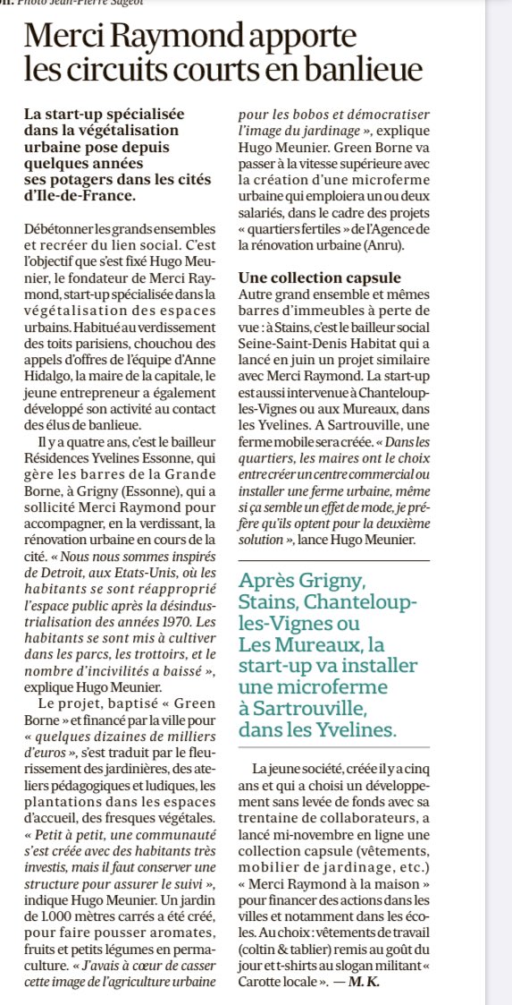 #Quartiersfertiles 
Créons des fermes urbaines pour dynamiser nos quartiers ✊
Nos actions pour les banlieues dans <a href="/LesEchos/">Les Echos</a> 💪🌱