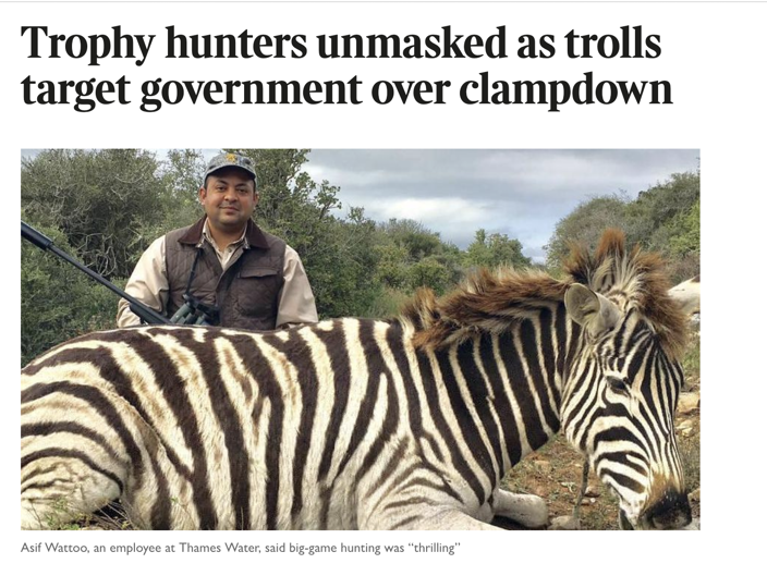 CharlieMarkey2's tweet photo. @thameswater so sad that Thames Water employee Asif Watoo has been exposed as one of the deplorable big game trophy hunter exposed in The Times today. Hoping that he is appropriately reprimanded. https://t.co/i7I1JMzl94